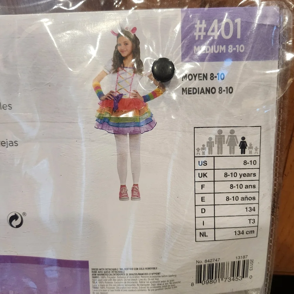 Rainbow Unicorn Costume Kids Girls Halloween Dress Up Size Medium 8-10 YRS *NEW*